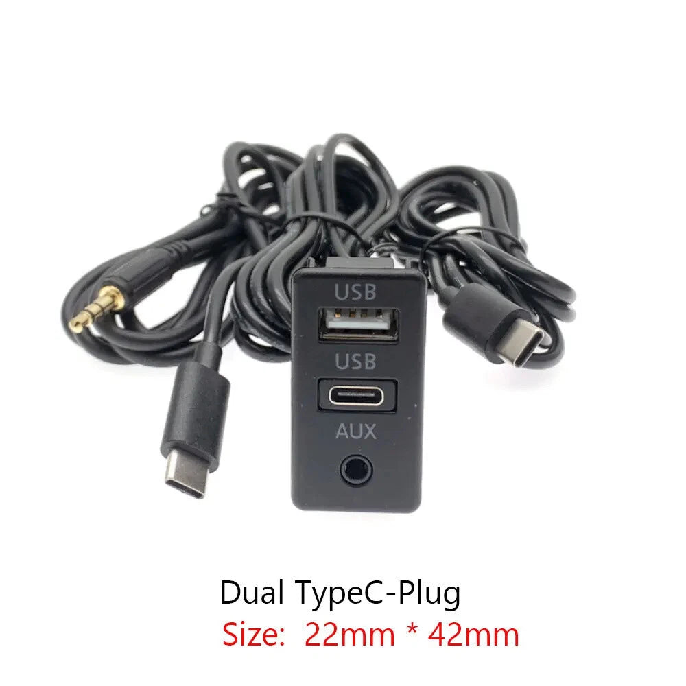 Dual Type-C to USB & RCA Audio Input Adapter for Car