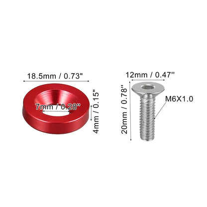 20pcs Red M6 Fender Bumper Washer Bolt Nuts Kit for Motorcycle Car