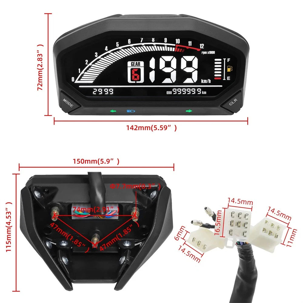 Digital Odometer LCD Speedometer Dashboard Meter for Universal Motorcycle
