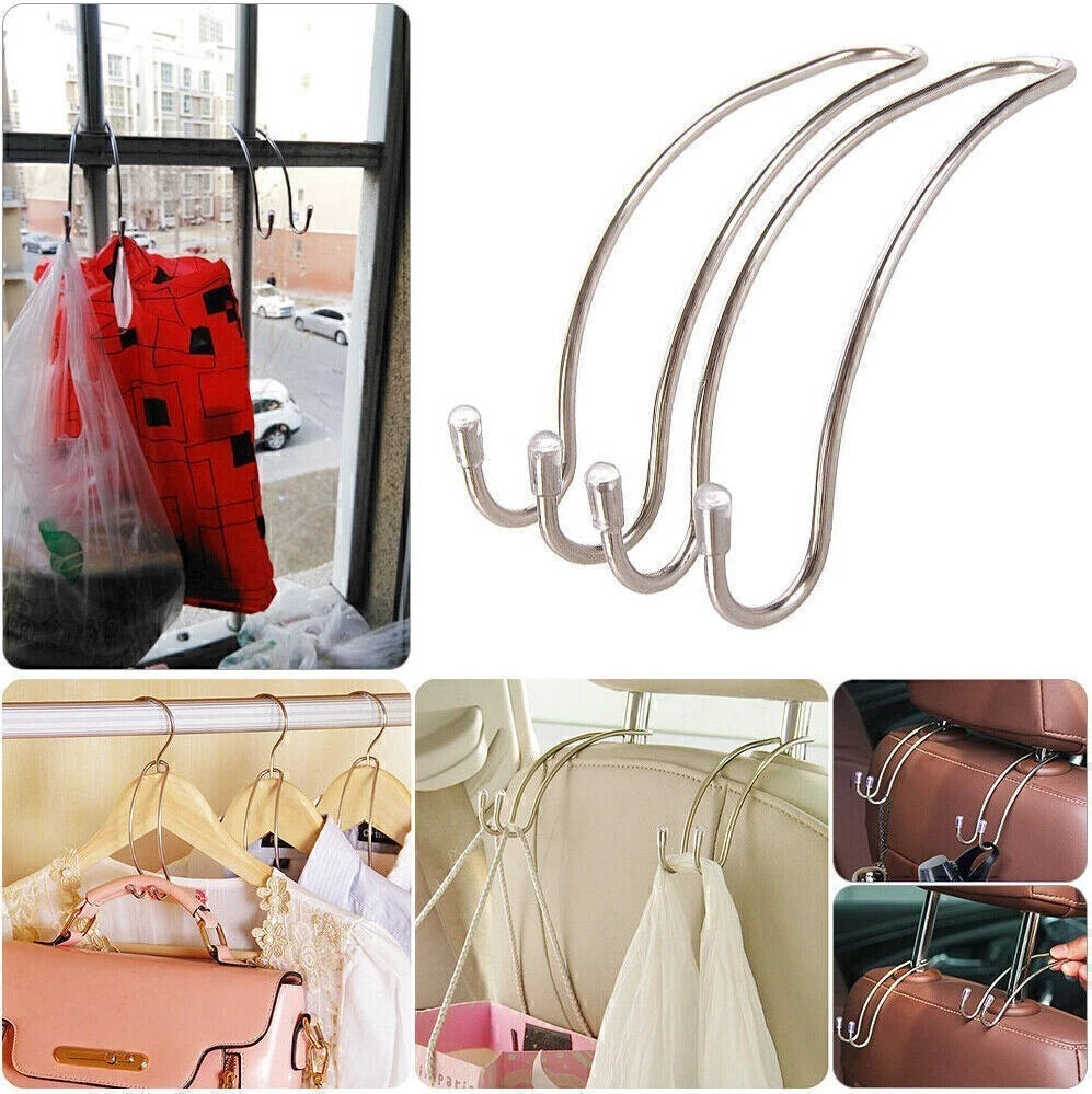 Car Seat Hooks for Universal Use (Silver Stainless Steel)