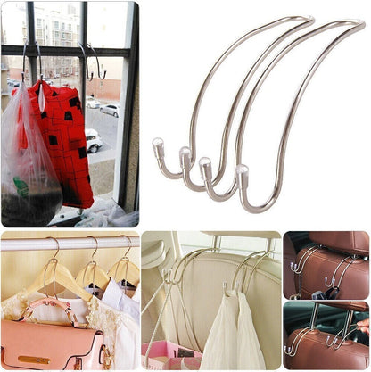 Car Seat Hooks for Universal Use (Silver Stainless Steel)