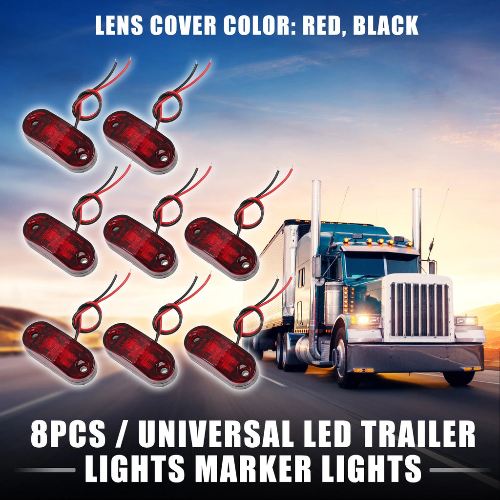 Truck LED Trailer Marker Lights 24V Waterproof Plastic Oval Red 8 Piece Set (8)