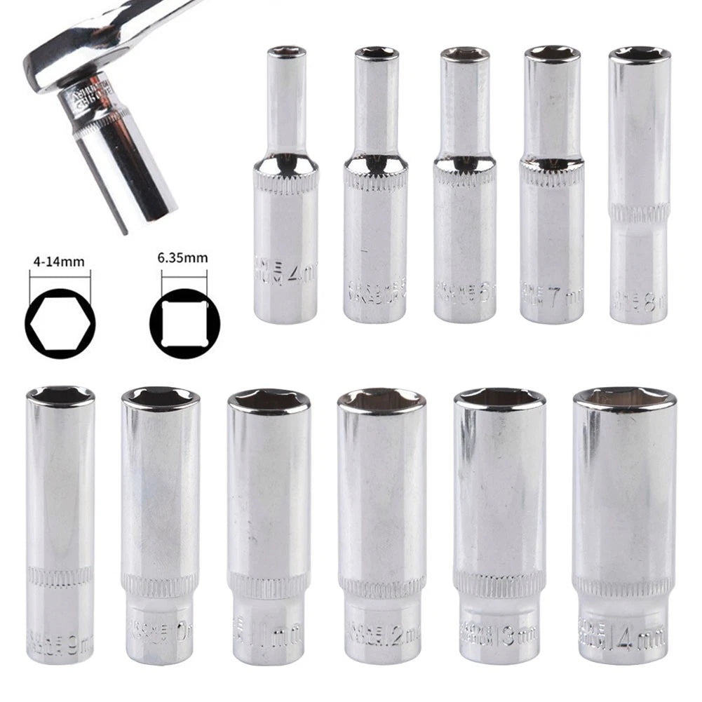 1PC 4-14mm Deep Socket Adapter for 1/4 Inch Hex Socket Wrench
