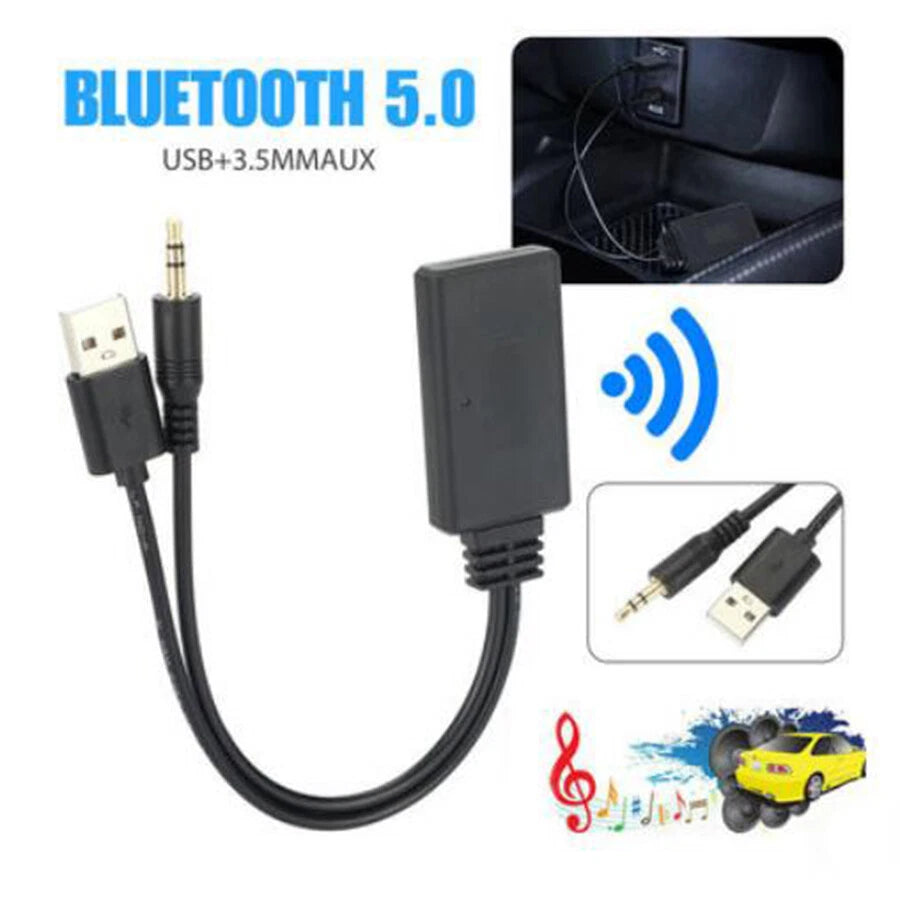 Bluetooth 5.0 Receiver Adapter for Car AUX Speaker (USB + 3.5mm Jack)