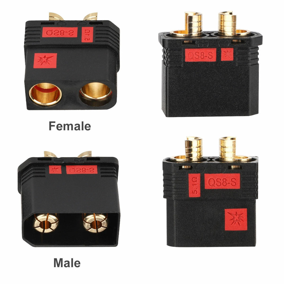 4Pcs QS8 Male+Female Plug Anti-Spark Connector for RC Car (Lipo Battery)