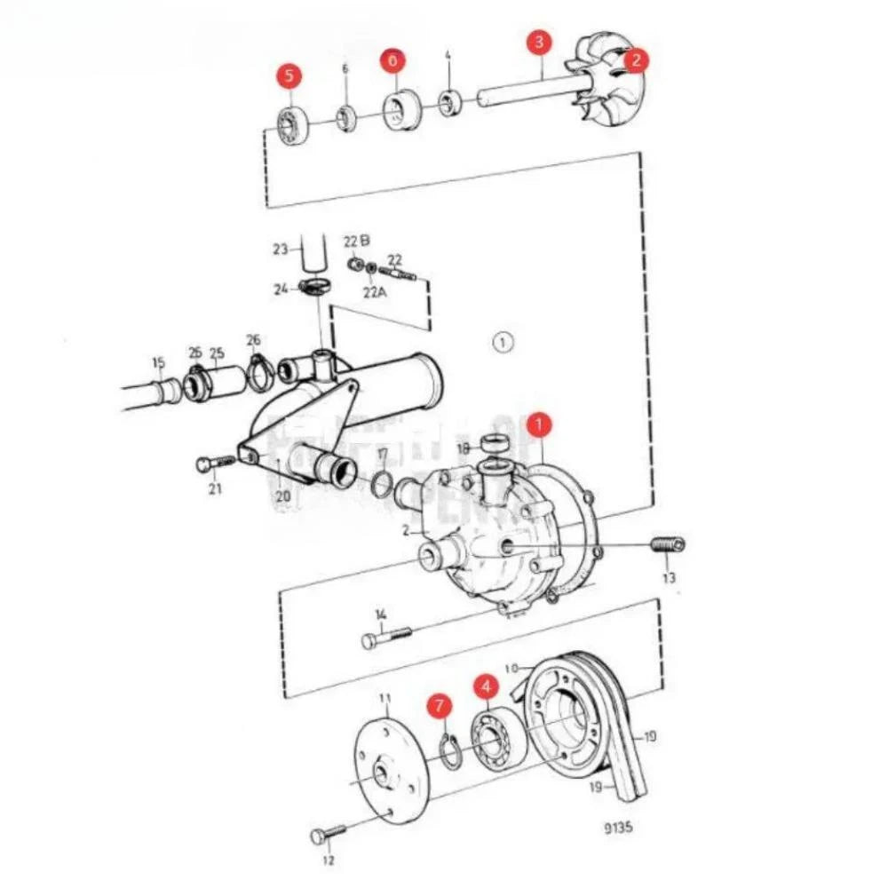 Circulation Pump Kit for Volvo Penta AD41 D41 KAD42 KAMD42 TAMD41 (876544, 876794)