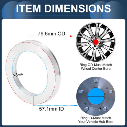 Set of 4 Wheel Hub Centric Rings for OD 79.6mm ID 57.1mm