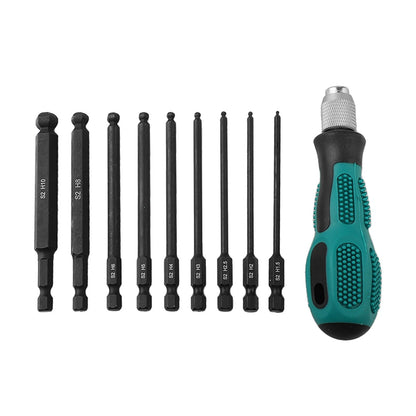 Ball End Hex Bit Set for Limited Space and Angled Surfaces (100mm Length)