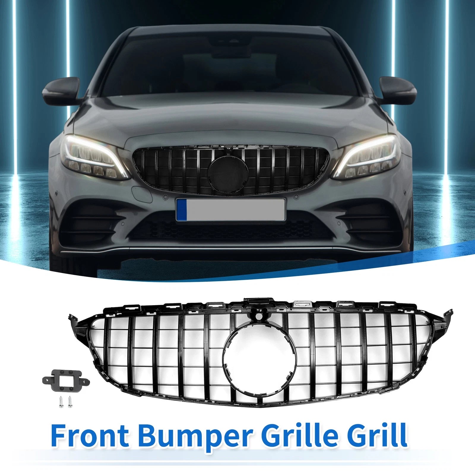 Front Upper Bumper Grille Grill Replacement for Mercedes-Benz C250 (2015–2018)