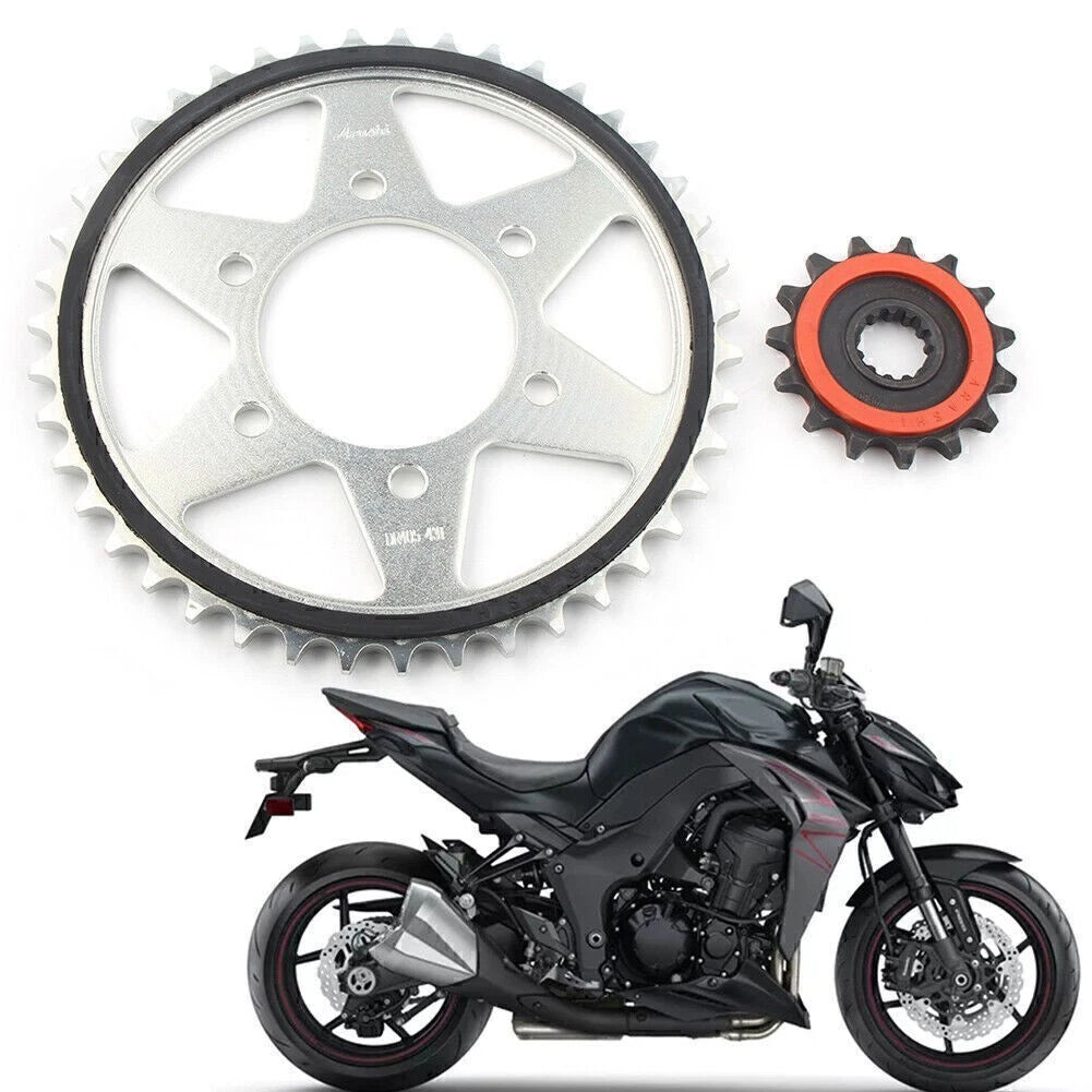 Set of 2 Rubber Cushioned 15T Front & 43T Rear Sprockets for Kawasaki Z1000 (2014–2016)