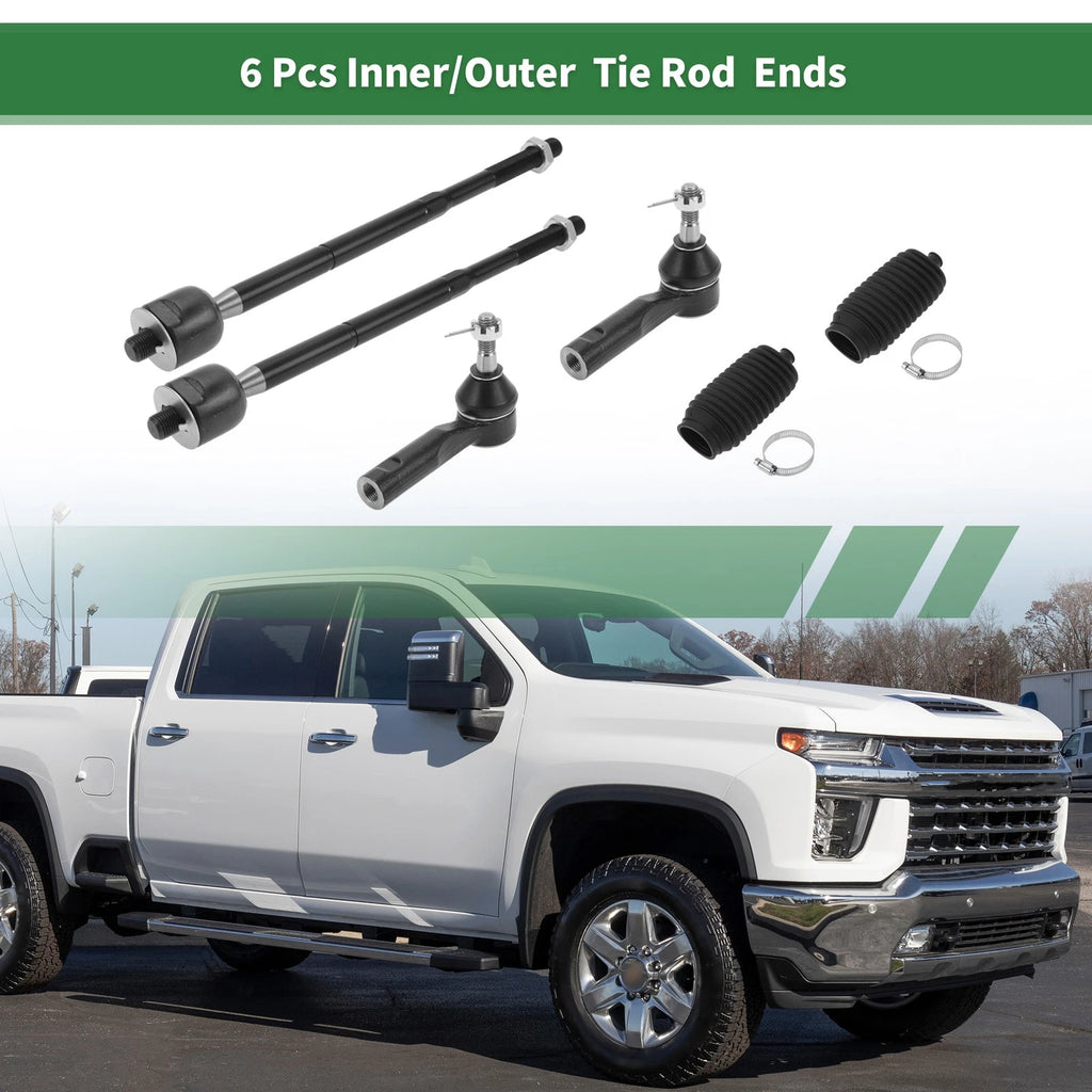 6pc Front Suspension Tie Rod End Kit Inner Outer with Boot for Pontiac Torrent (2005–2009)