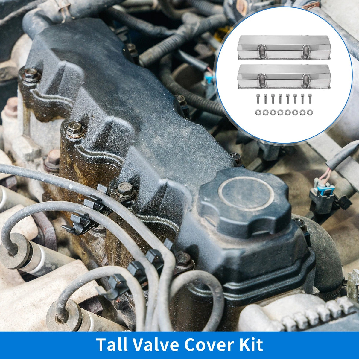 Valve Cover Replacement for Chevrolet SBC Silver Tone With Gaskets Bolts