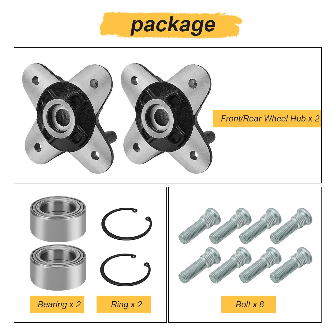 2X Front/Rear Wheel Hubs & Bearing Bolts Kit for Polaris RZR 1000 900 (2015–2025)