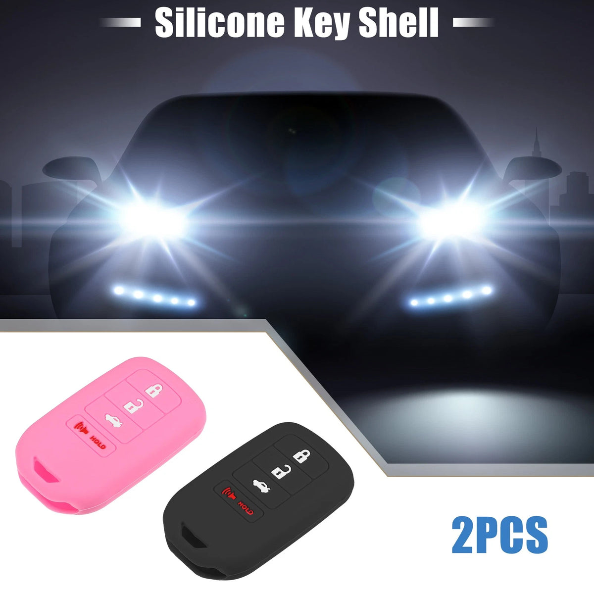 Smart Key Fob Cover Replacement for Honda Accord 2013–2018 Black Pink (2 Pack)