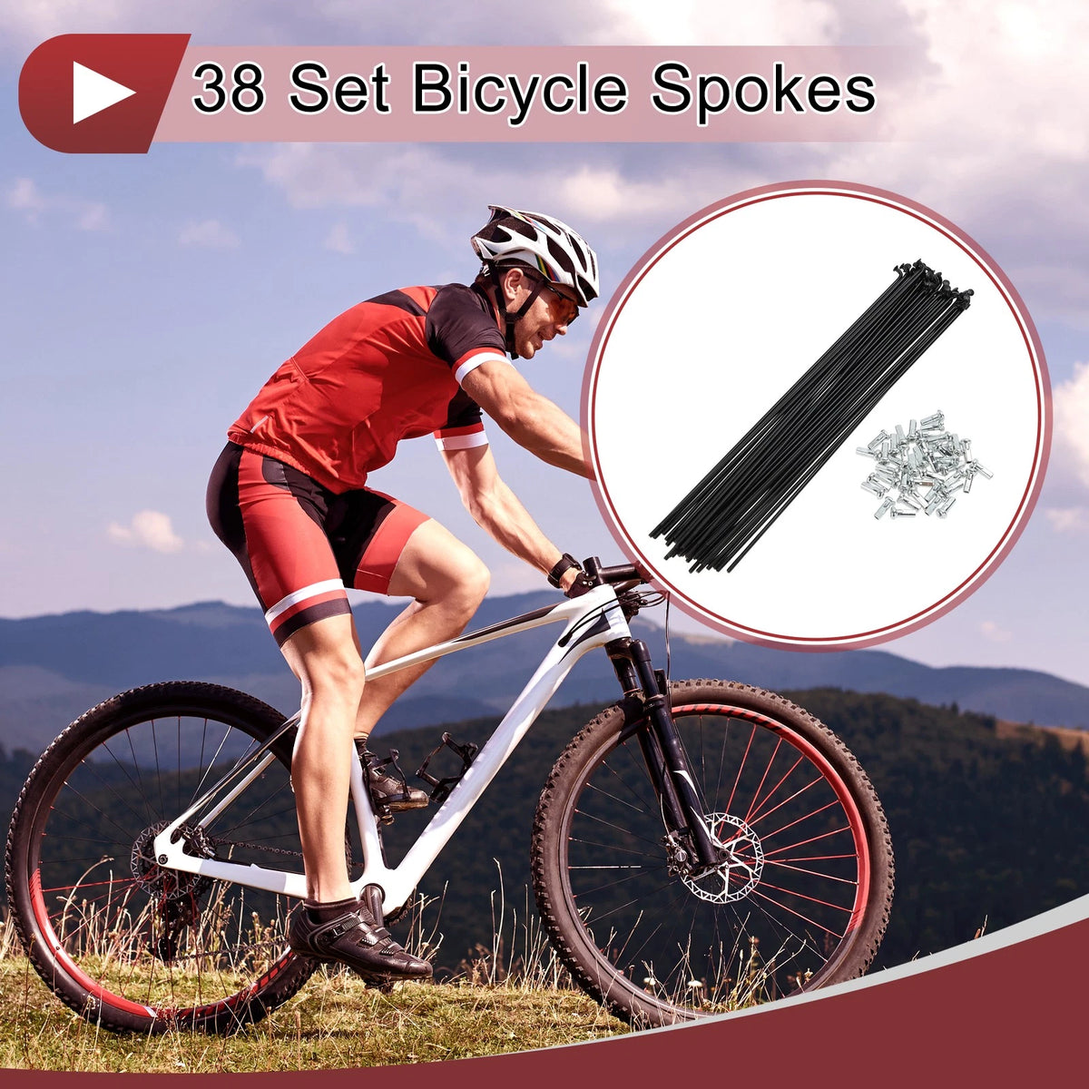 Bicycle Spokes Set 199mm Carbon Steel Black for 38 Spoke Wheels (1990–1990)