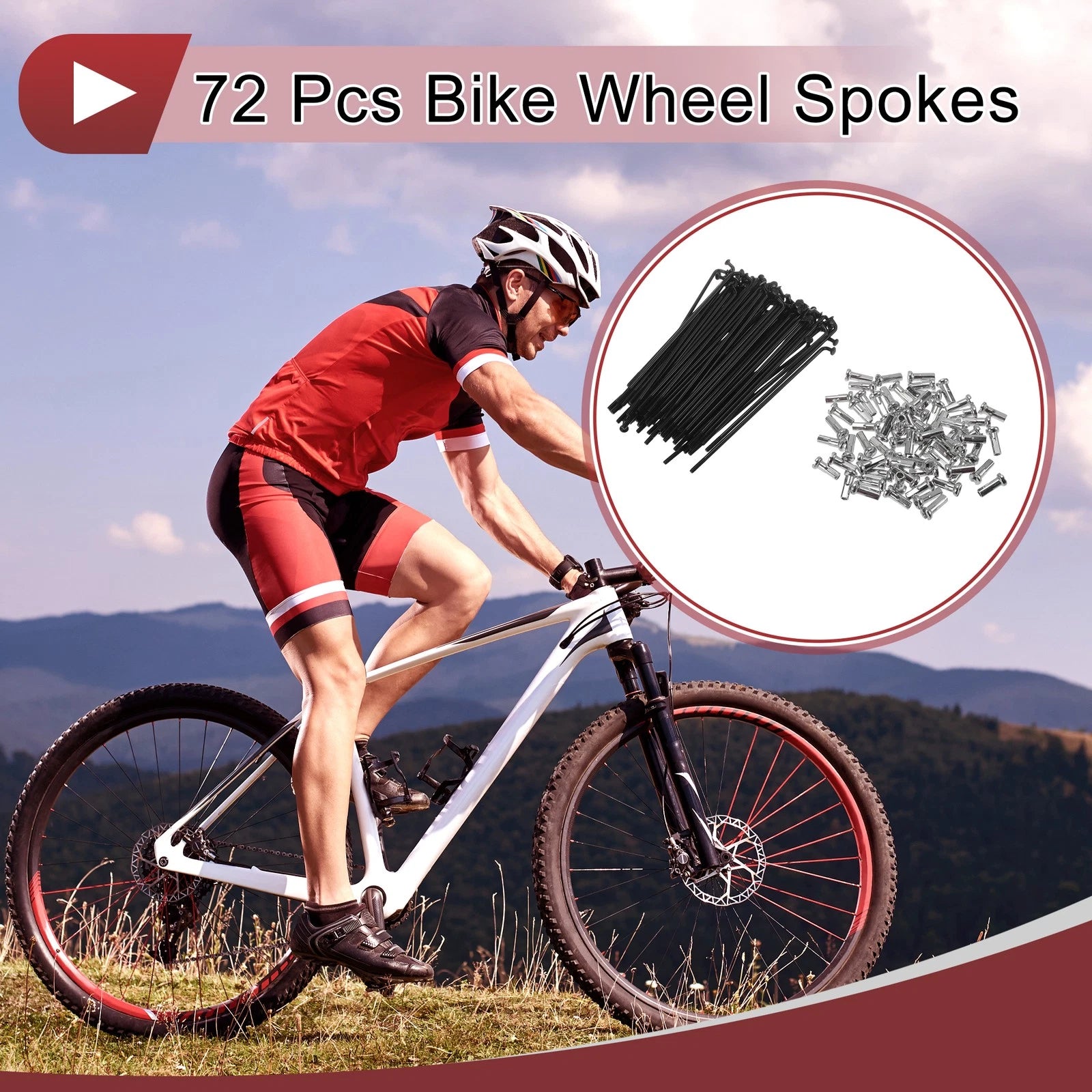 Bicycle Spokes Set 83mm Carbon Steel Black for 14G Wheel (72 Pack)