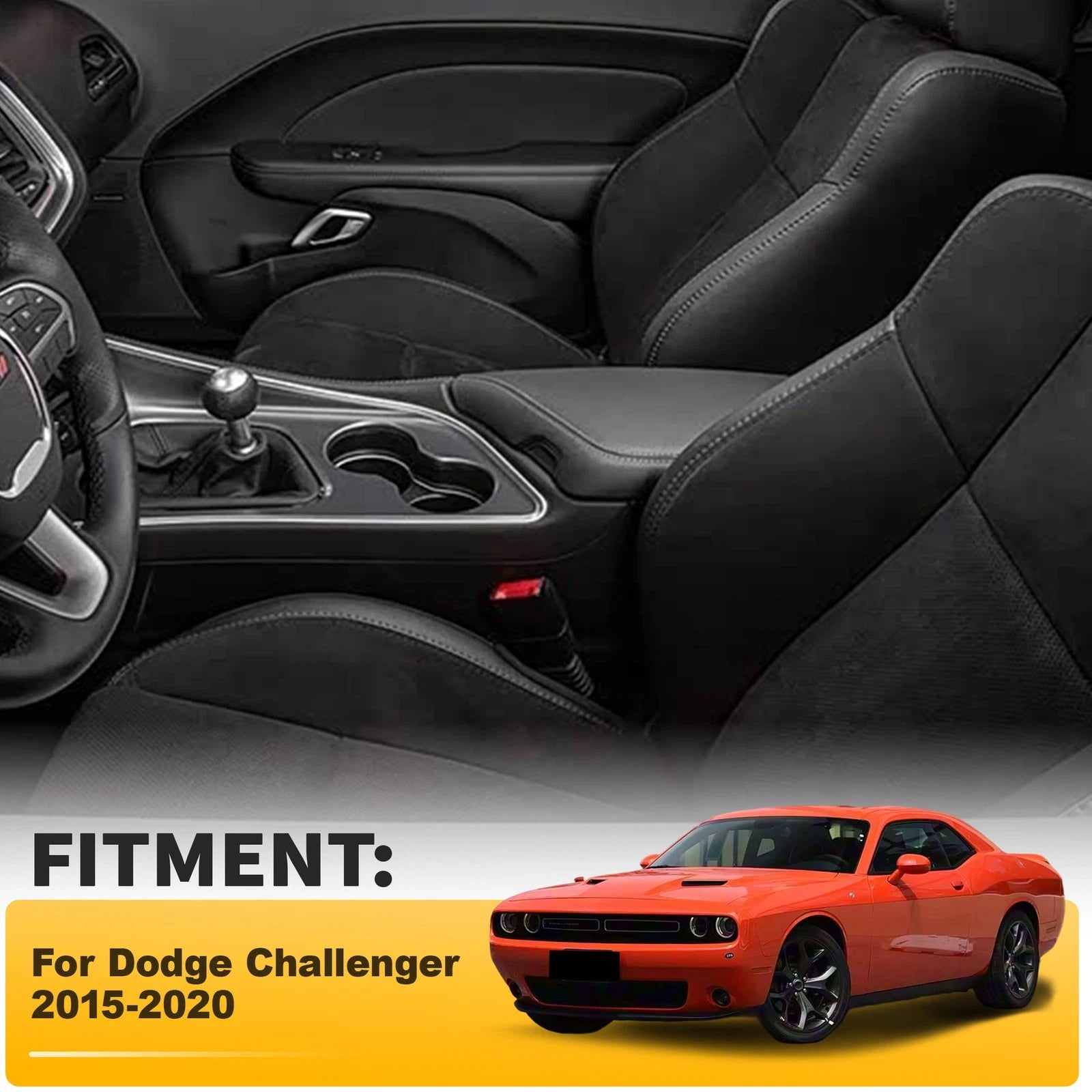 Center Console Lid Armrest PU Leather Cover for Dodge Challenger (2015–2020)