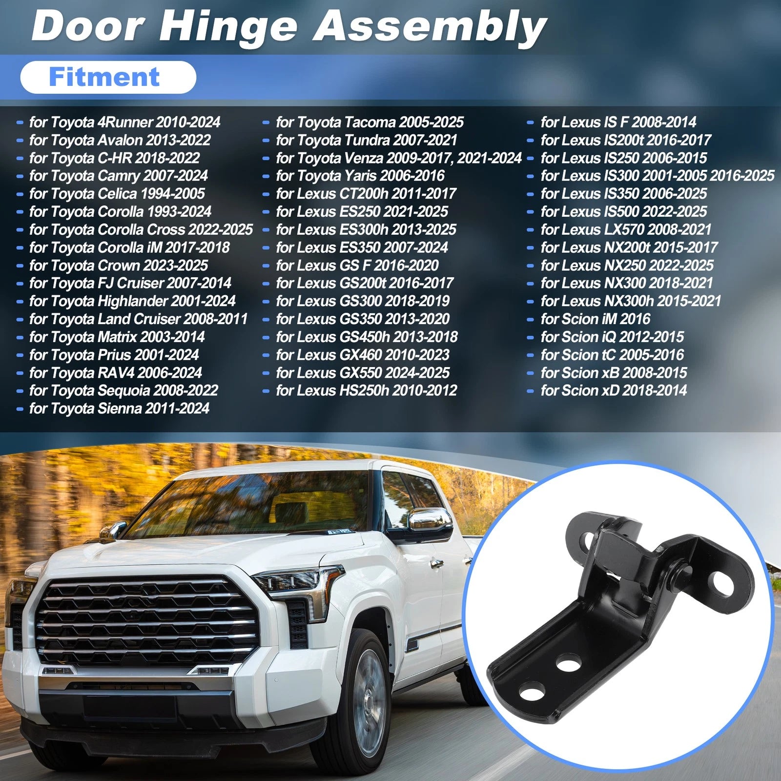 Upper Door Hinge Assembly Replacement for Toyota 4Runner Camry Tacoma (2003–2023)
