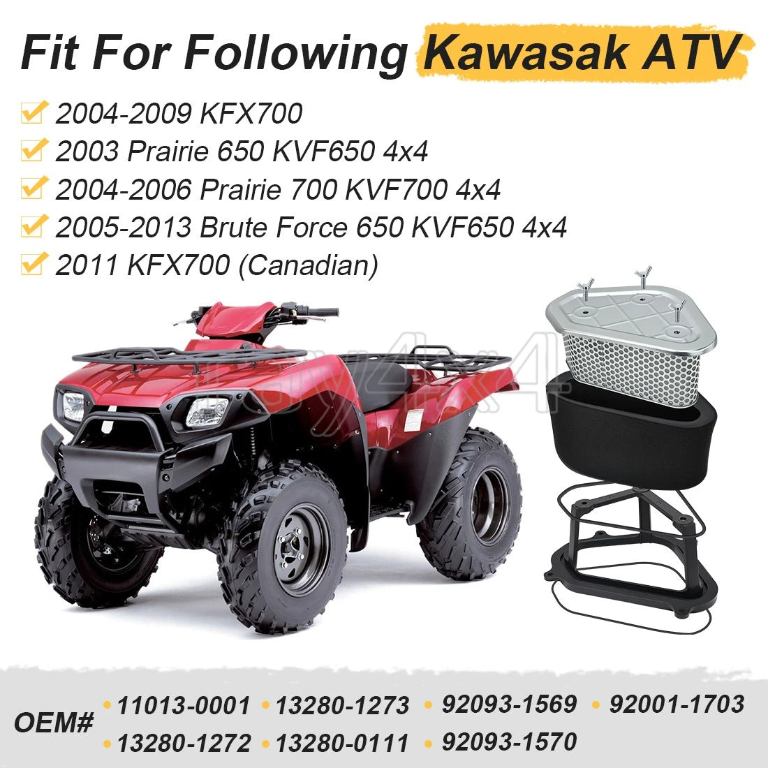 Air Filter & Cage Holder Guide Kit for Kawasaki KVF650 KVF700 KFX700 (2004–2023)