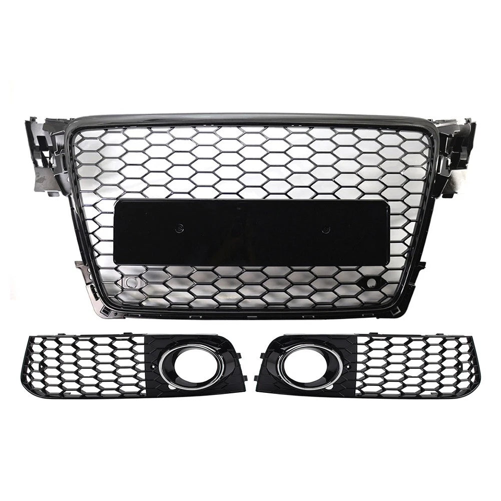 Front Grill Set with Honeycomb Fog Light Covers for Audi A4 (2009–2012)