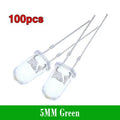 100PCS 5mm LED Bulbs Red/Blue/Green/White/Yellow for Universal Use