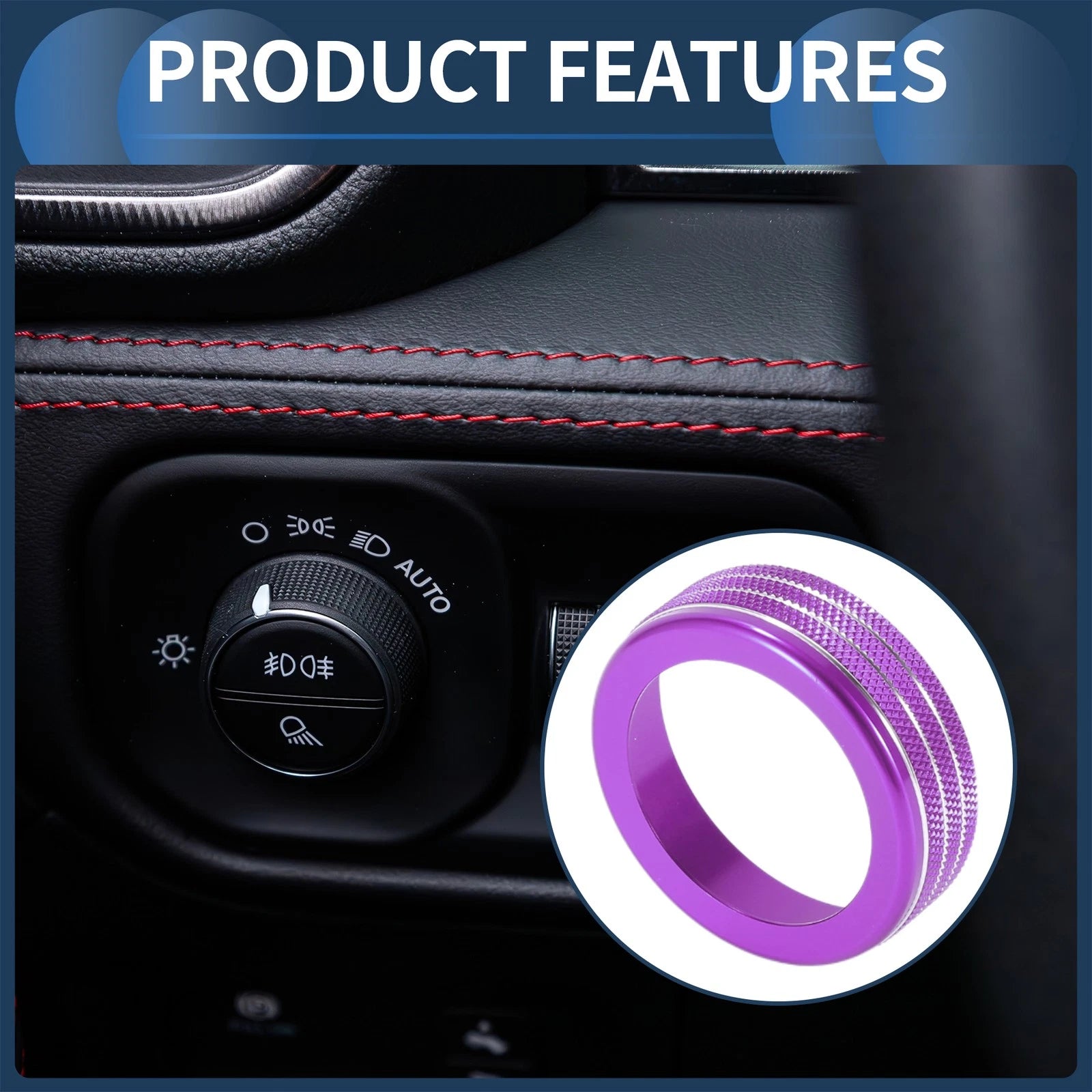 Fog Light Switch Knob Cover Ring for Dodge Ram 1500 (2018–2022) Purple