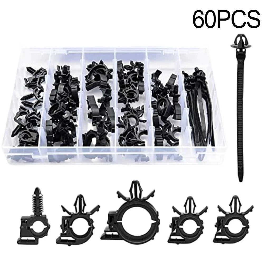 60-Piece Nylon Wire Routing Clips Kit for Auto Wiring (Universal)