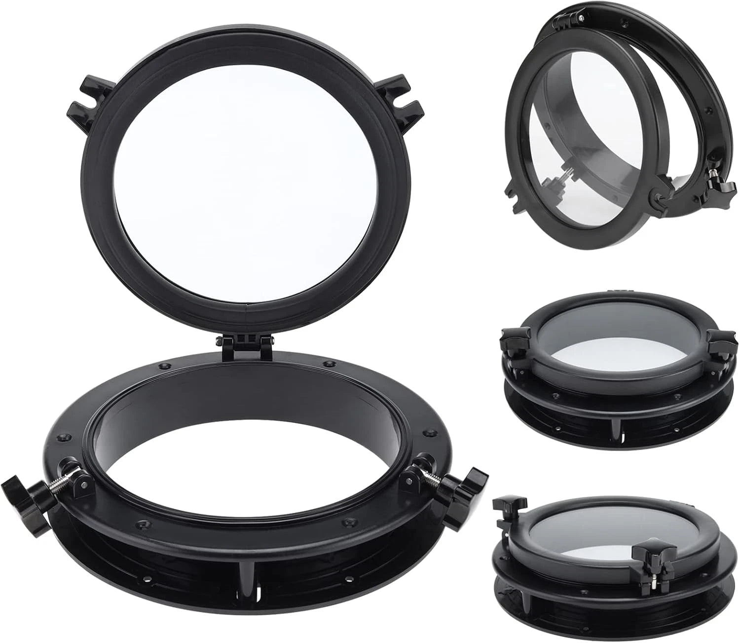 8" Round Opening Porthole Replacement Window Tempered Glass Black