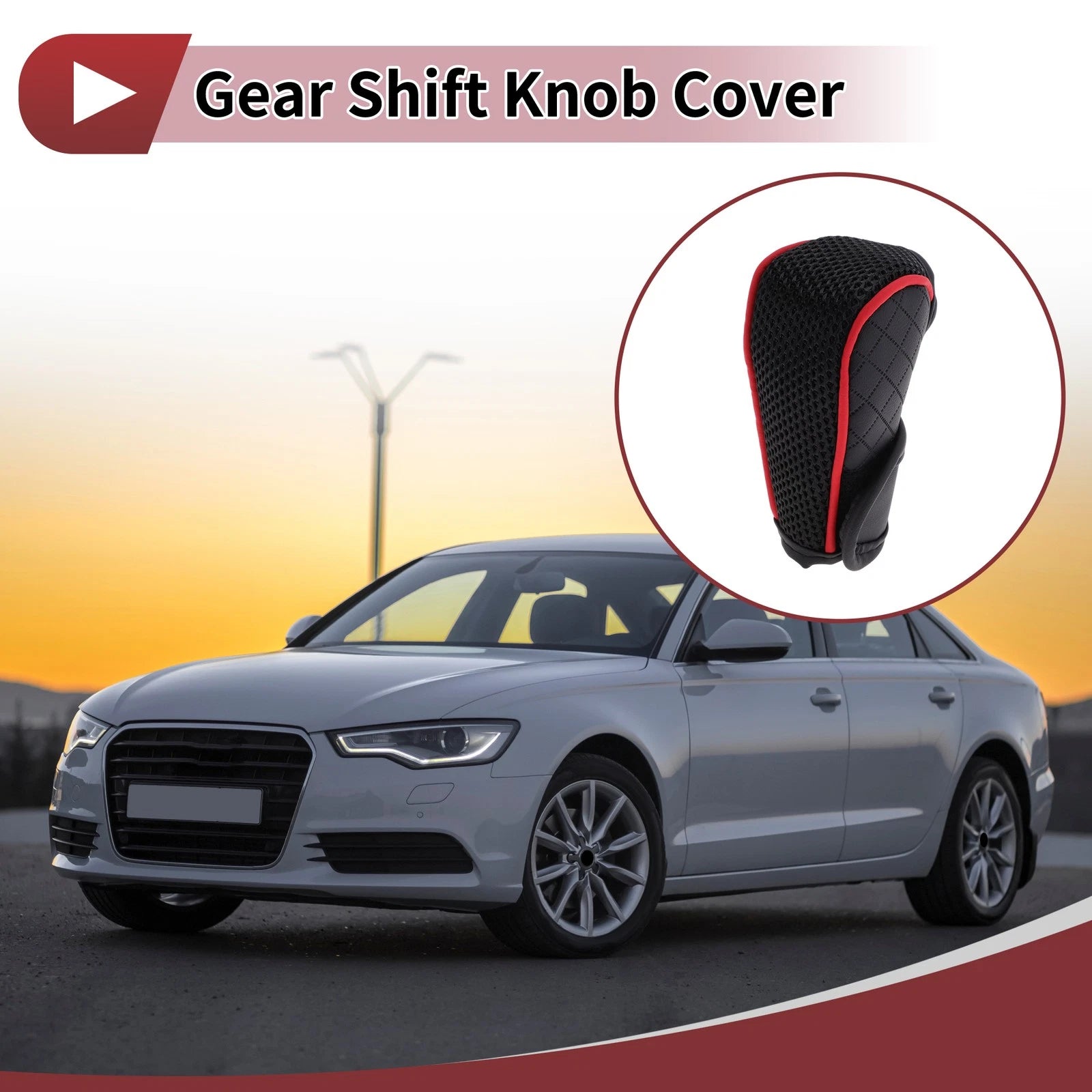 Gear Shift Knob Cover for Car SUV Hook and Loop Style Black Red