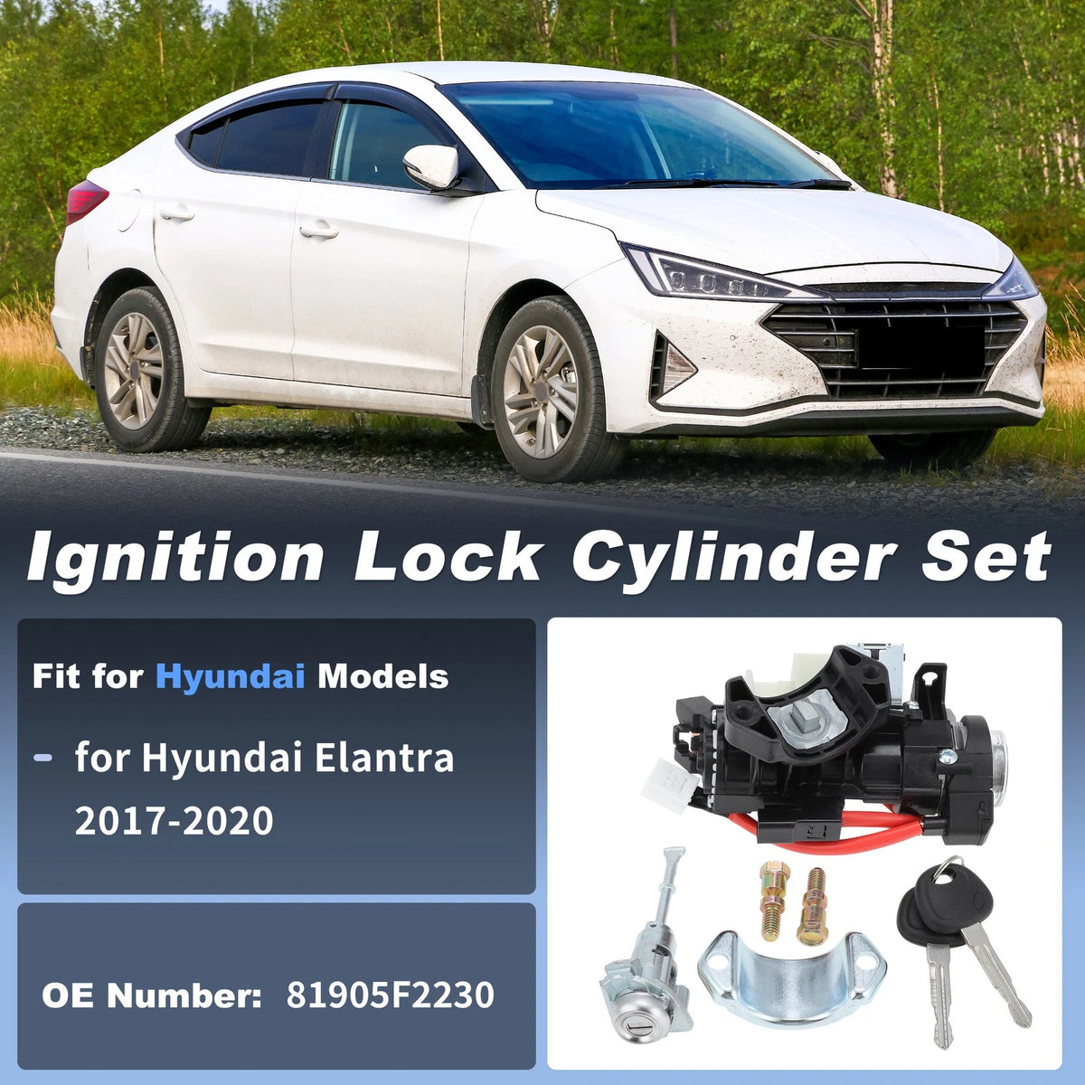Ignition Lock Switch and Door Lock with Key for Hyundai Elantra (2017–2020)