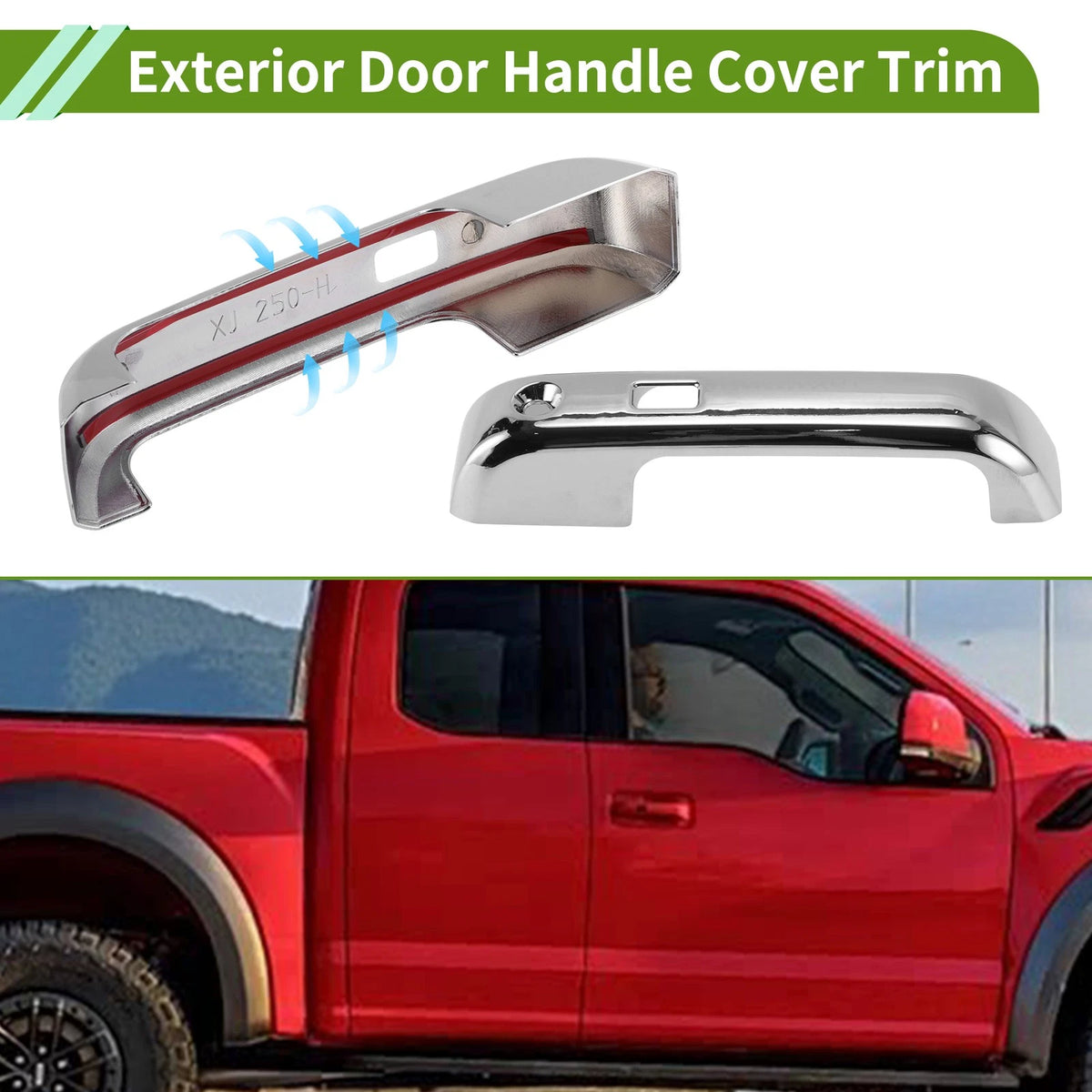 Exterior Door Handle Cover Trim for Ford F150 2DR (2015–2023) - Silver Tone