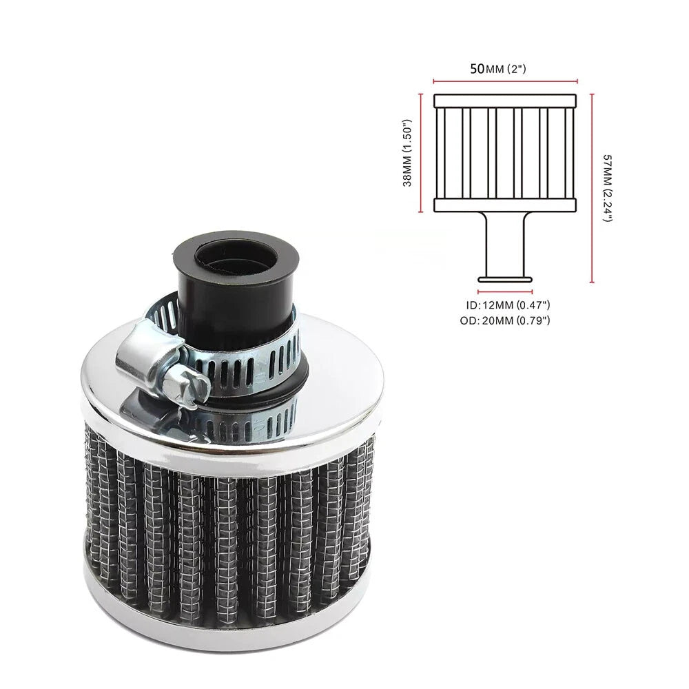 2X 12mm Mini Air Intake Filter for Turbo Vent Crankcase (Universal)