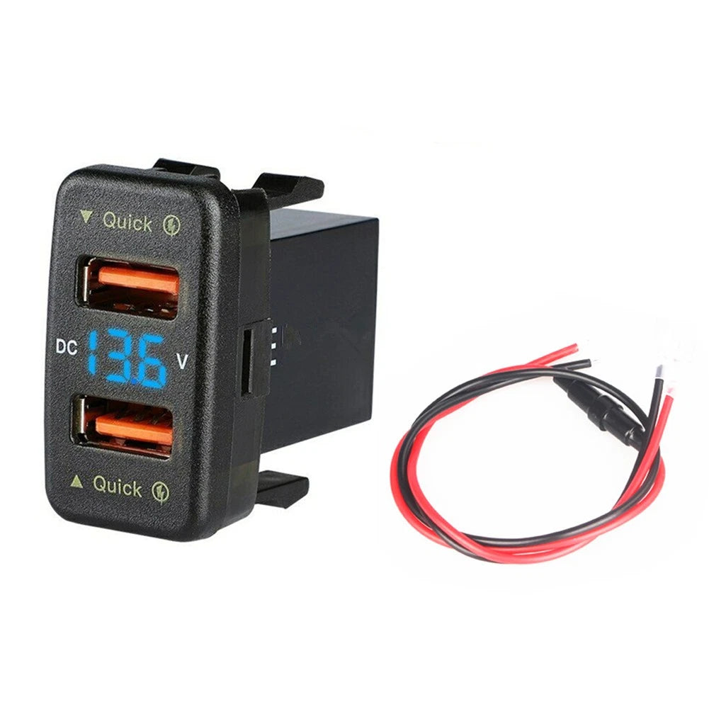 36W Dual USB QC3.0 Car Charger with Voltage Display for Toyota C