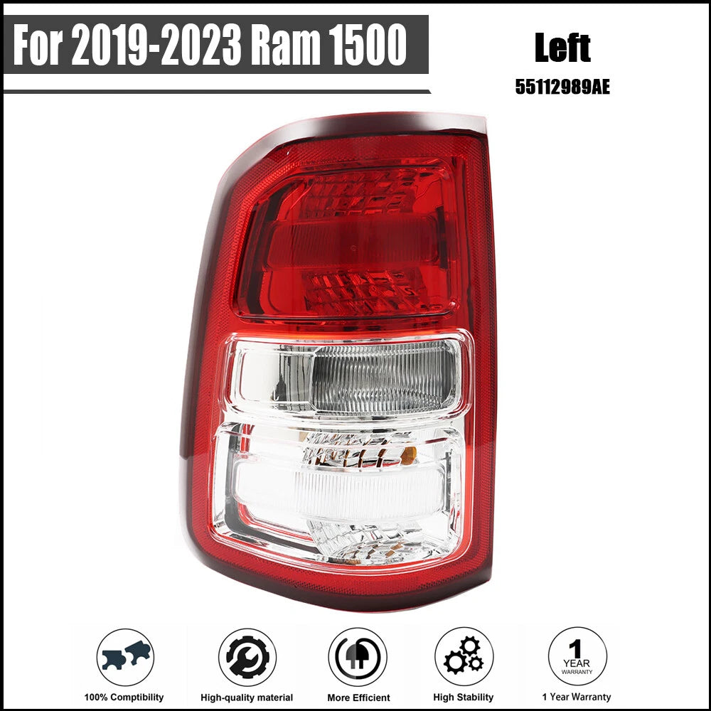 Driver Side Tail Light Lamp for Ram 1500 (2019–2023) Incandescent Chrome Bezel