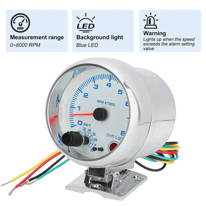 12V Car Tachometer Gauge Meter 08000 RPM with LED Shift Light