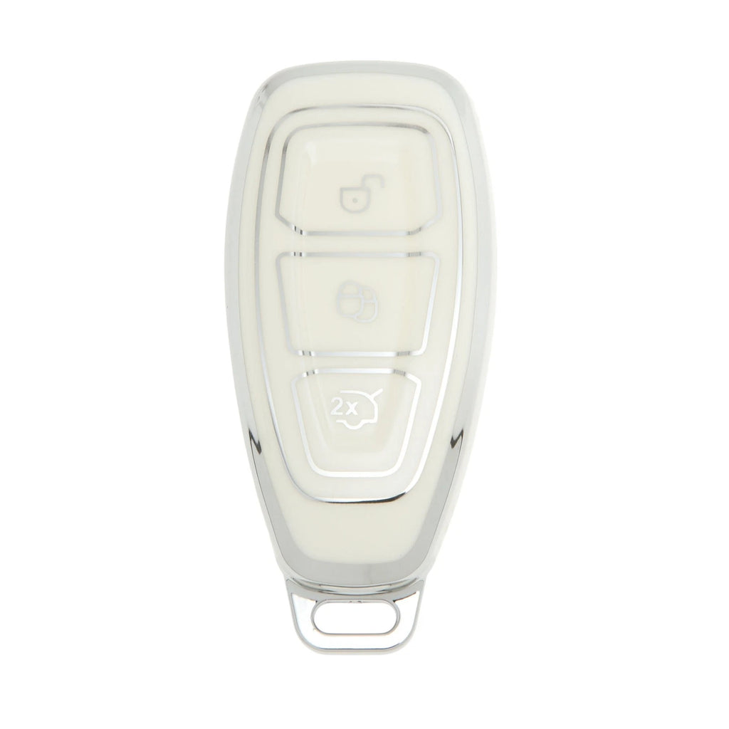 TPU Silicone Key Case for Ford Fiesta Focus 3 Buttons White Silver Tone (2011–2016)