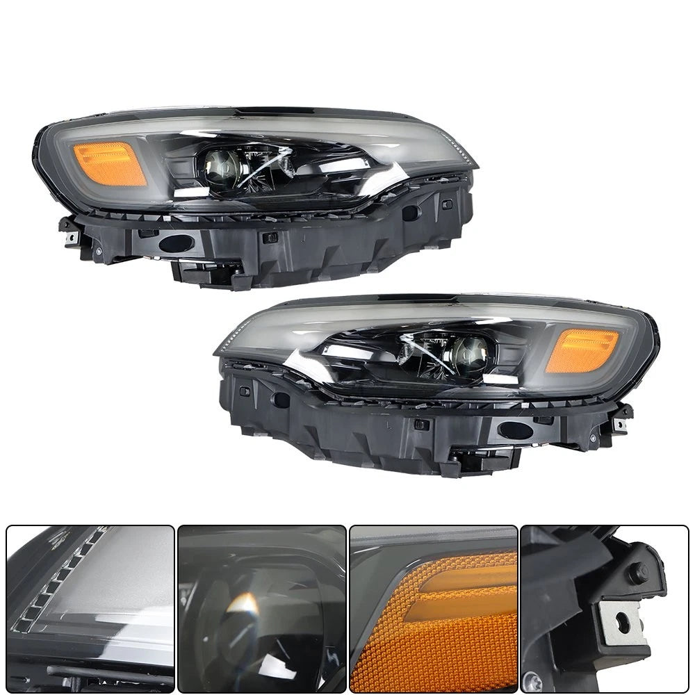 LED Headlights Assembly for Jeep Cherokee (2019–2022) LH+RH Black Clear Lens
