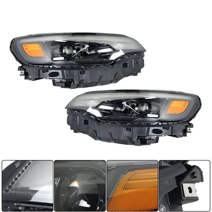 LED Headlights Assembly for Jeep Cherokee (2019–2022) LH+RH Black Clear Lens