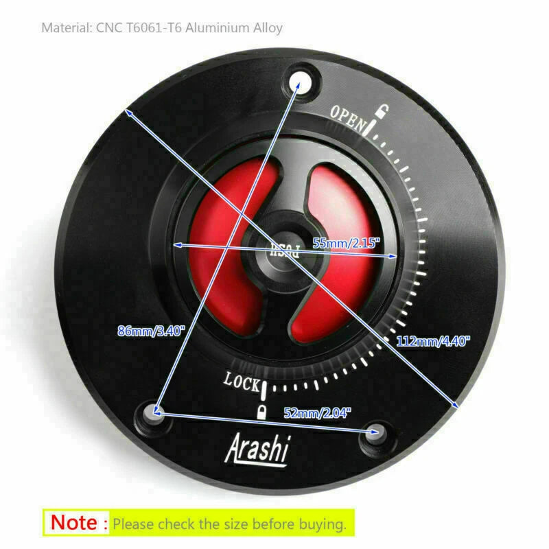 CNC Keyless Fuel Gas Tank Cap for Kawasaki ZX-6R ER-6F/6N (2000–2023) Red T9