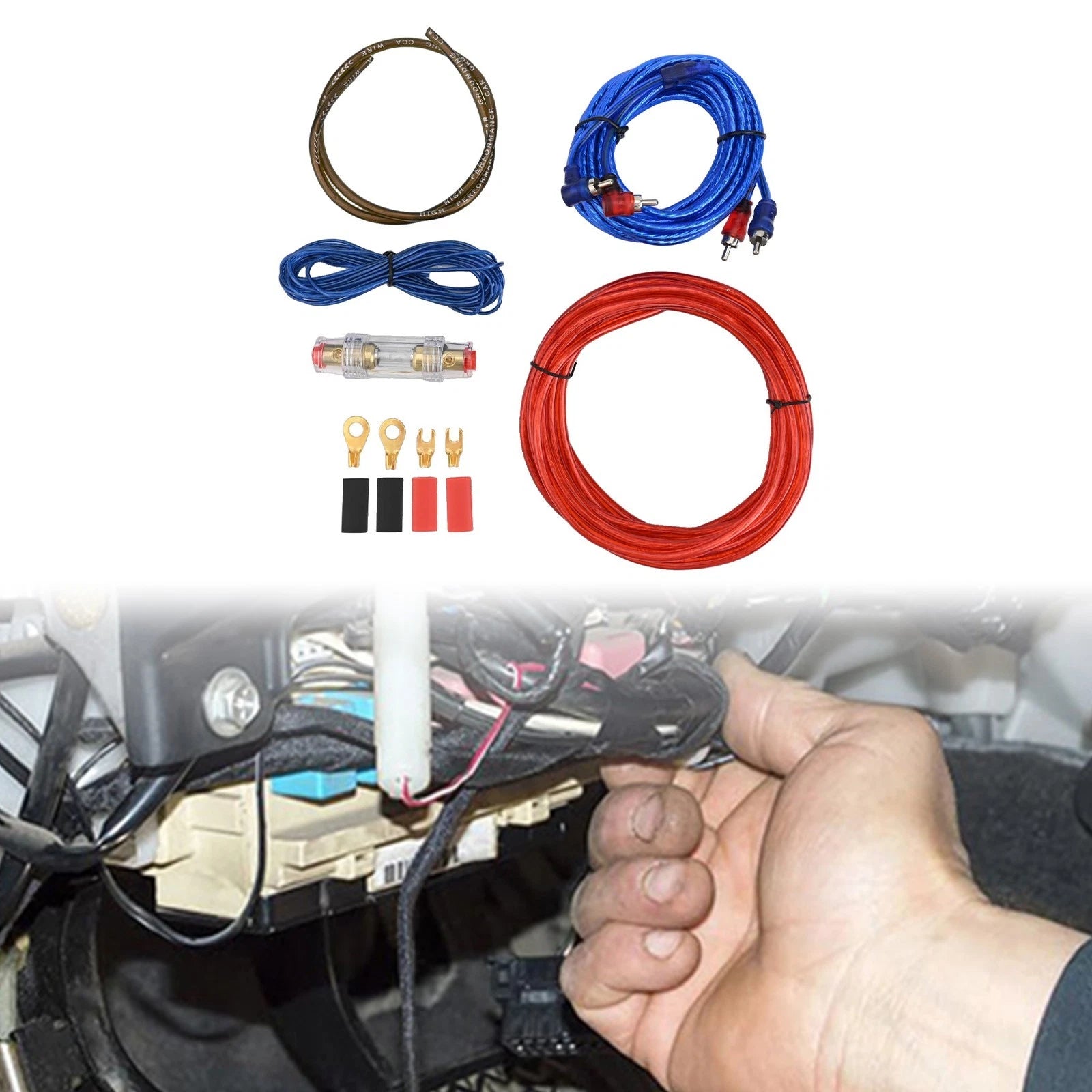 Power Cable Set for Car Audio Subwoofer Connection (1500W)