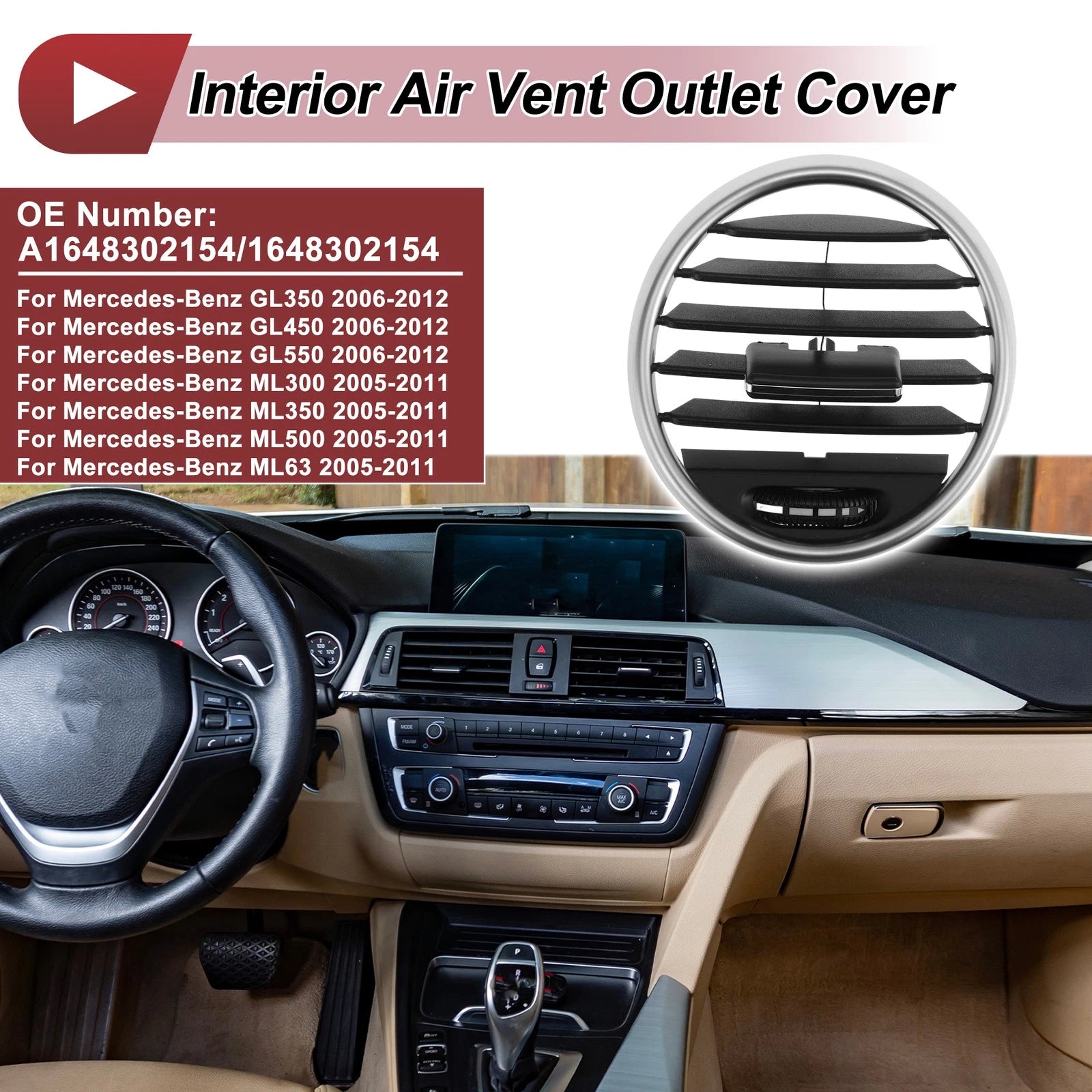 Center Console AC Air Vent Grille Replacement Middle for Mercedes-Benz GL350 (2010–2015)