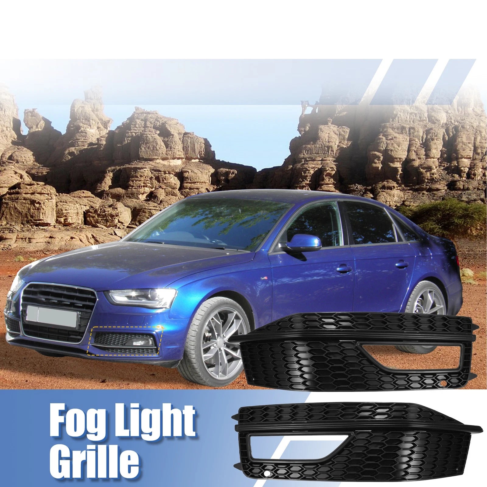 Front Bumper Fog Light Grille Cover Replacement for Audi A4 S4 (2013–2015)