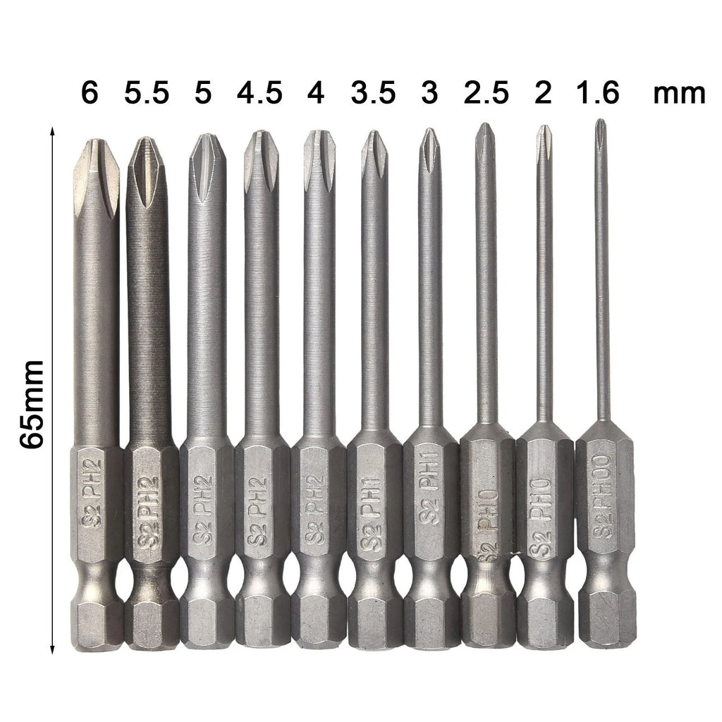 10 Piece Screwdriver Bits Set with Magnetic Tips PH00 PH0 PH1 PH2