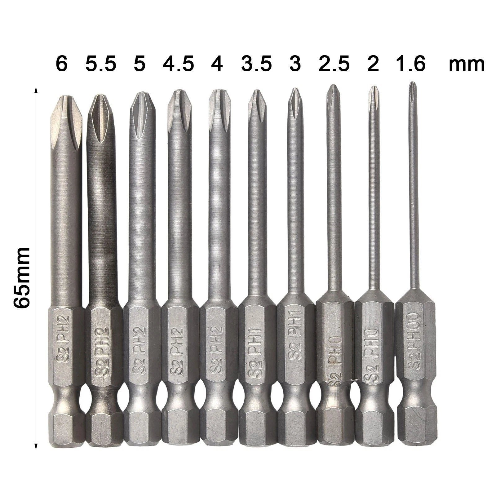 10 Piece Screwdriver Bits Set with Magnetic Tips PH00 PH0 PH1 PH2