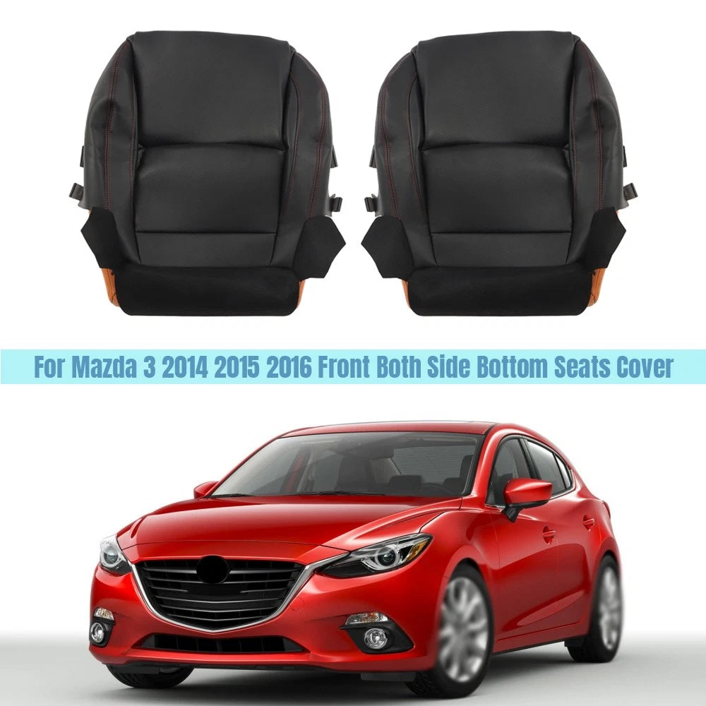Set of 2 Front Bottom Seat Covers for Mazda 3 (2014–2016) Black Leather