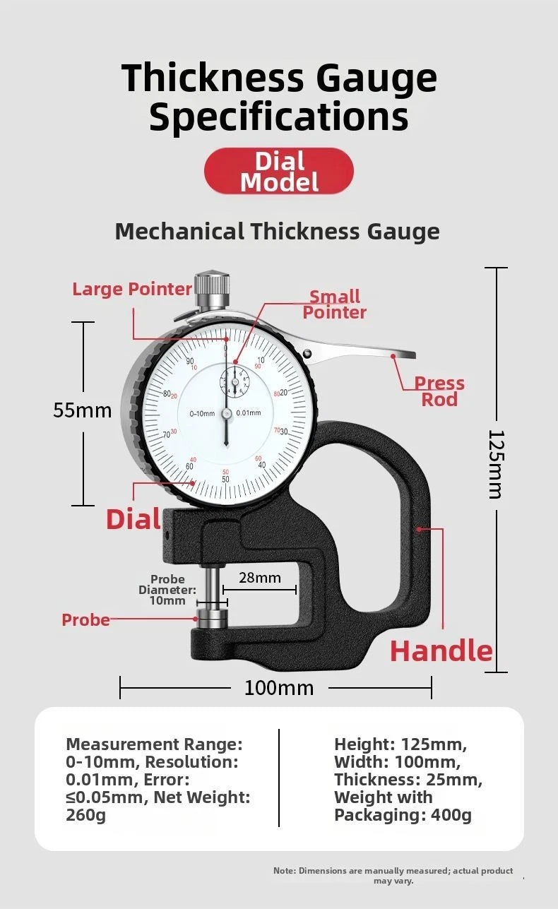 Alloy Measuring Head Thickness Gauge 0-10mm for Dial Type