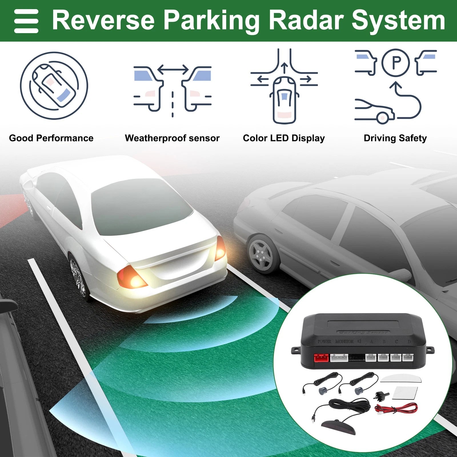 2X Reverse Backup Radar System Parking Sensors for