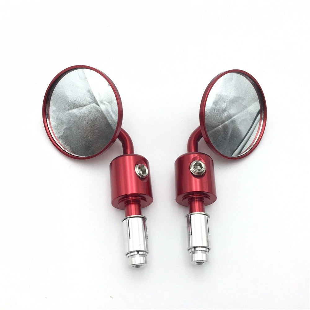 CNC Red Round Handle Bar End Mirrors for Motorcycles (1" 25mm)