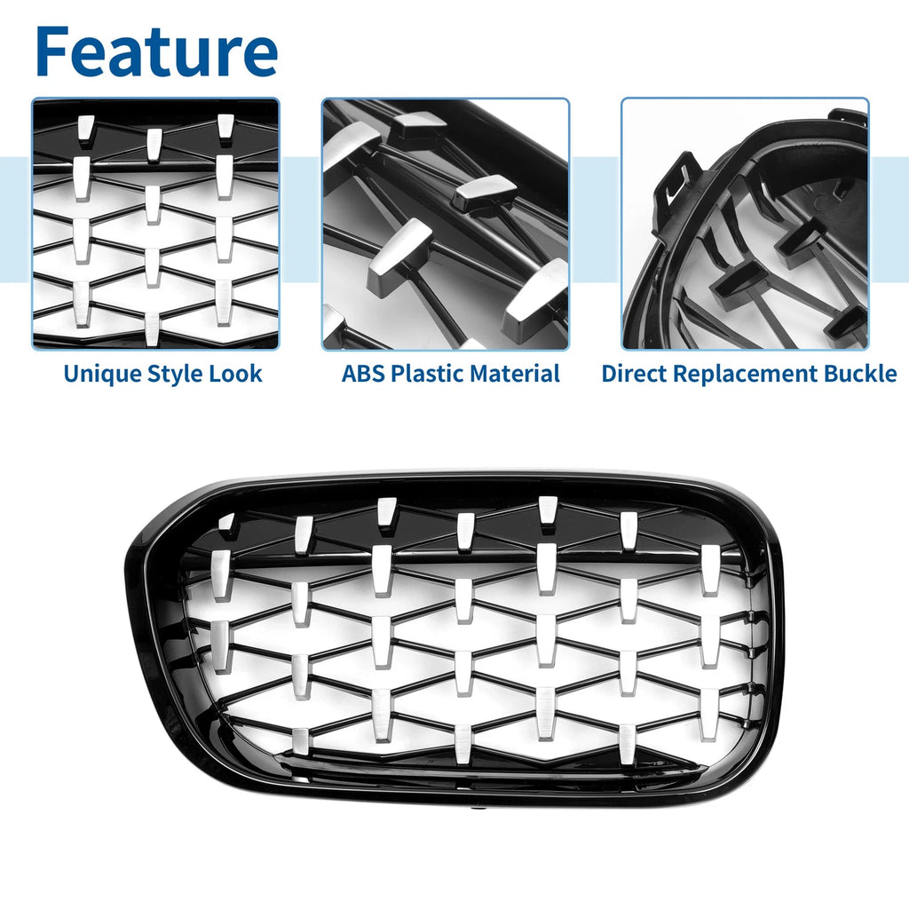 Pair Front Upper Bumper Grille for BMW 1 Series (2004–2013) - Chrome