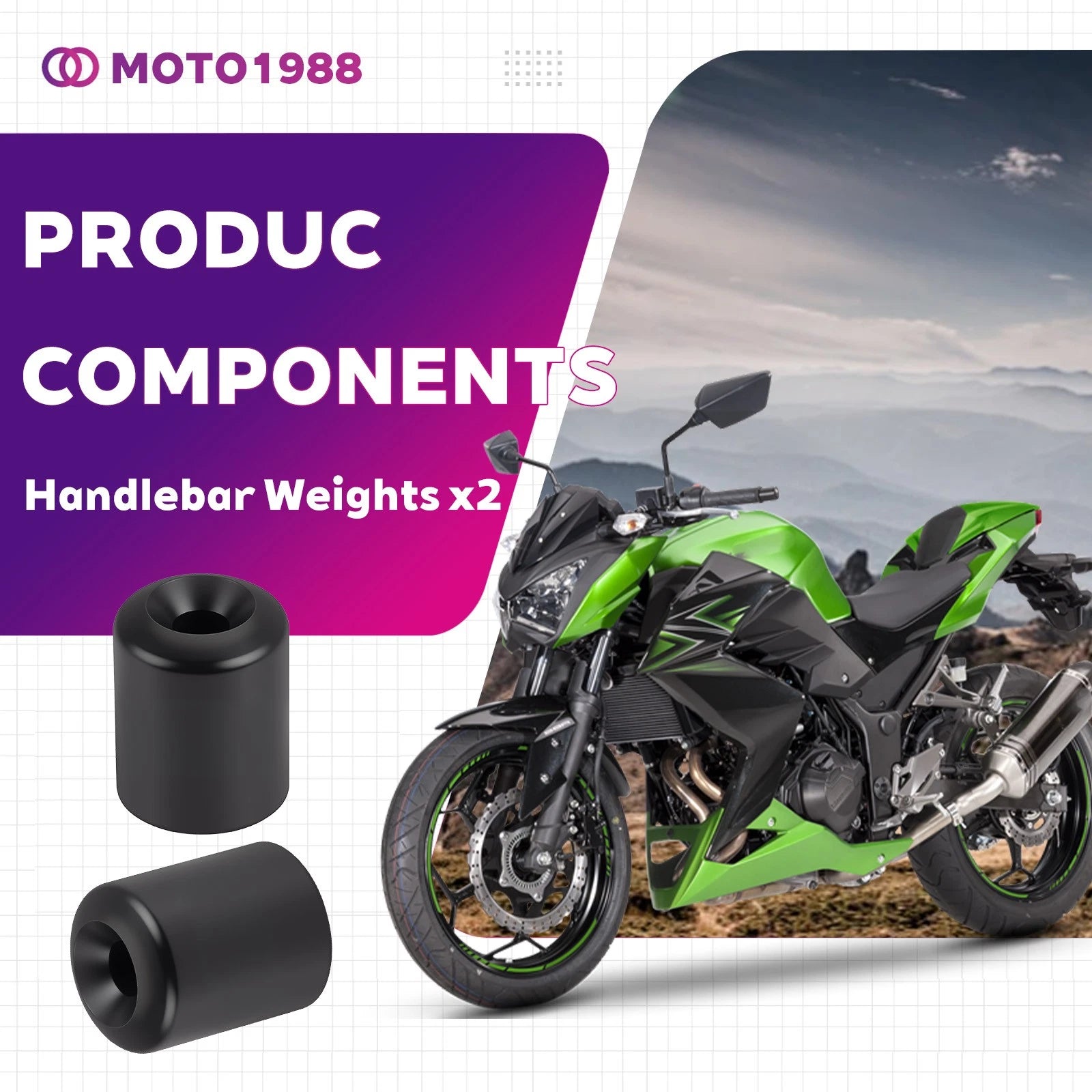 2X Handle Weights 13042-1069 for Kawasaki Ninja ZX-7 ZX-7R ZX750 (1993–1995)